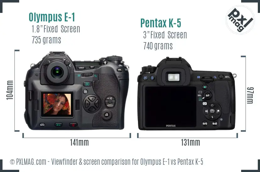Olympus E-1 vs Pentax K-5 Screen and Viewfinder comparison
