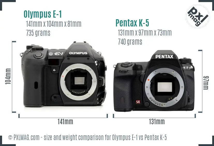 Olympus E-1 vs Pentax K-5 size comparison