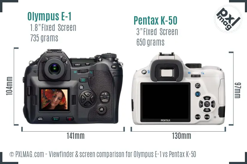 Olympus E-1 vs Pentax K-50 Screen and Viewfinder comparison