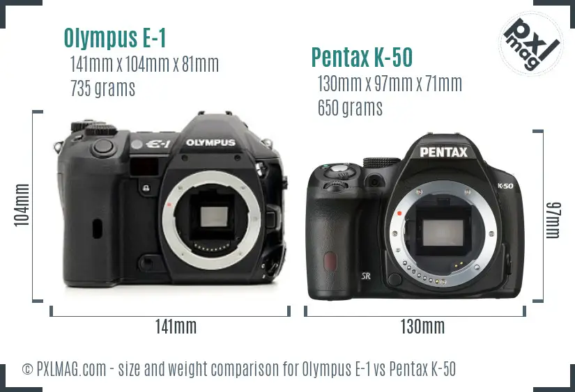 Olympus E-1 vs Pentax K-50 size comparison