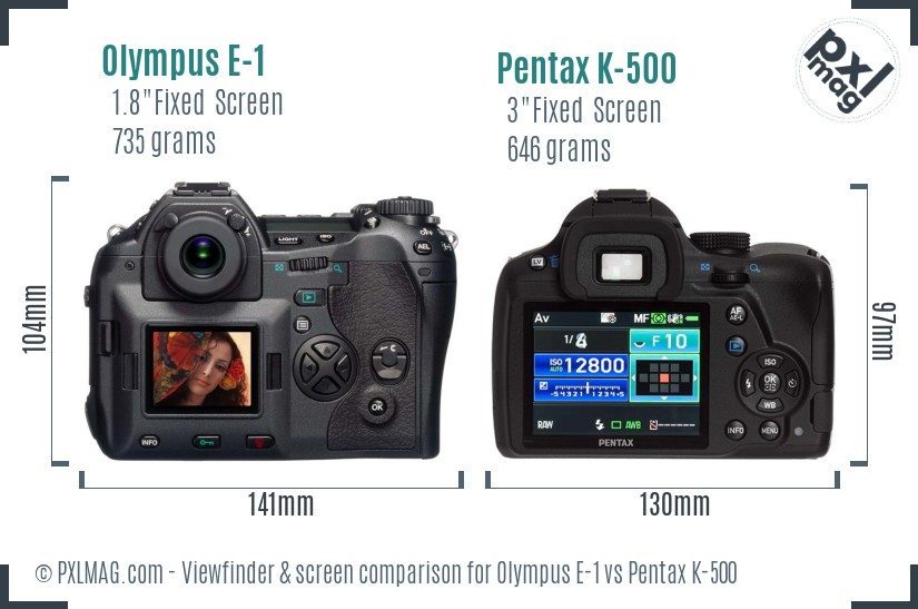 Olympus E-1 vs Pentax K-500 Screen and Viewfinder comparison