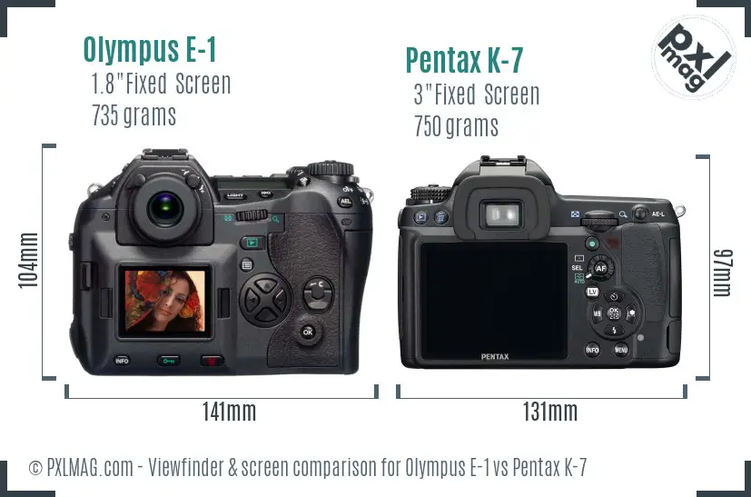 Olympus E-1 vs Pentax K-7 Screen and Viewfinder comparison