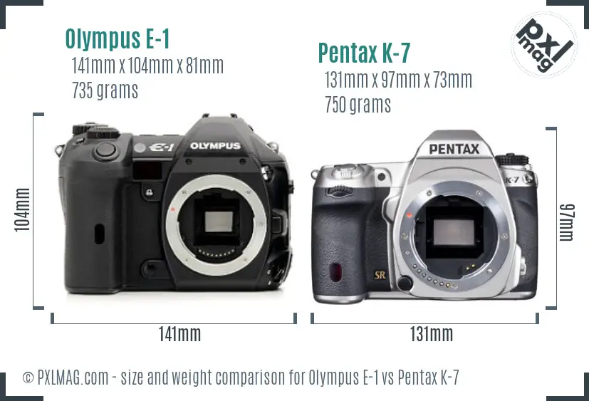 Olympus E-1 vs Pentax K-7 size comparison
