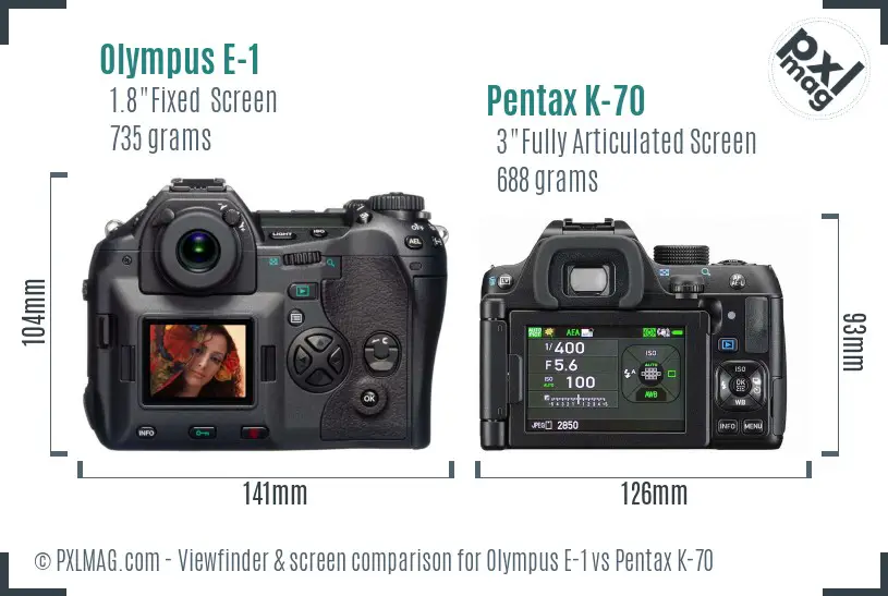 Olympus E-1 vs Pentax K-70 Screen and Viewfinder comparison