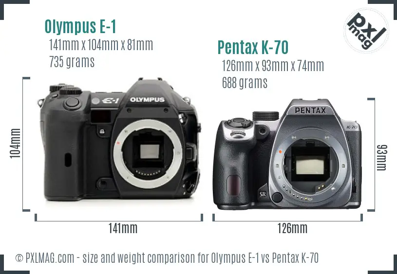Olympus E-1 vs Pentax K-70 size comparison