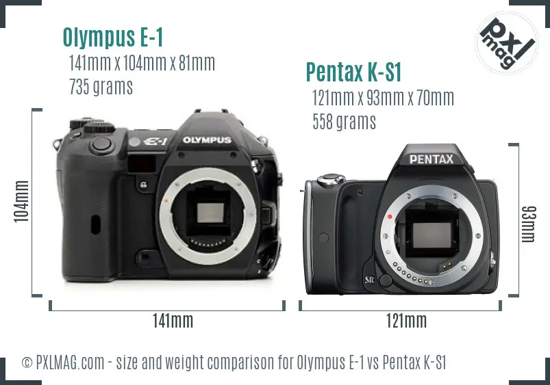 Olympus E-1 vs Pentax K-S1 size comparison