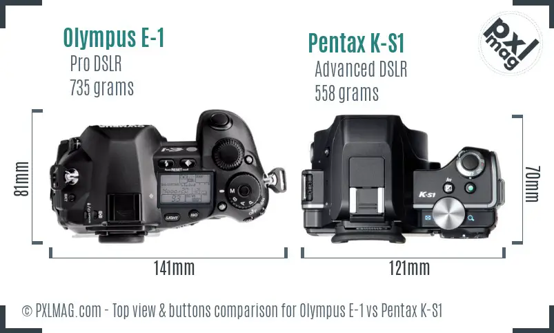 Olympus E-1 vs Pentax K-S1 top view buttons comparison