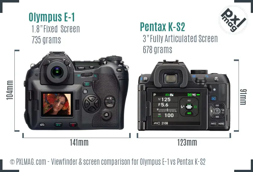 Olympus E-1 vs Pentax K-S2 Screen and Viewfinder comparison