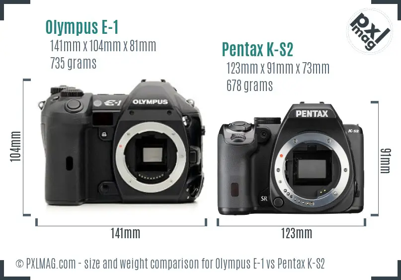 Olympus E-1 vs Pentax K-S2 size comparison