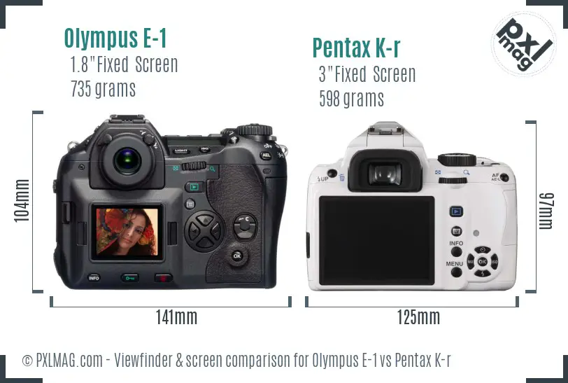 Olympus E-1 vs Pentax K-r Screen and Viewfinder comparison