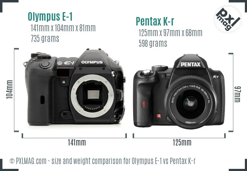 Olympus E-1 vs Pentax K-r size comparison