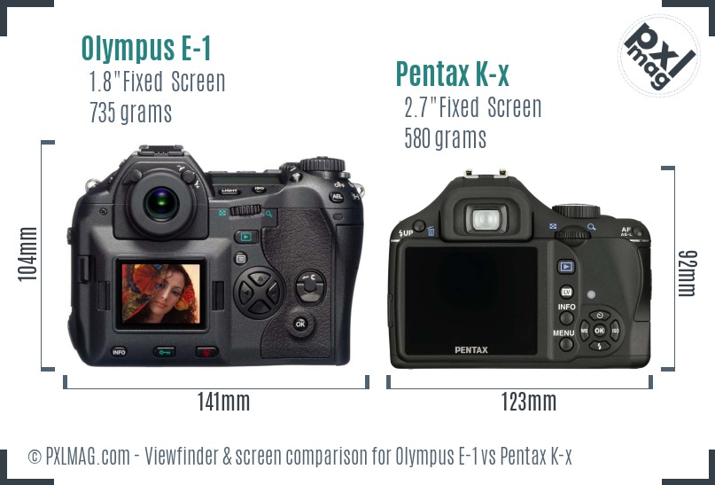 Olympus E-1 vs Pentax K-x Screen and Viewfinder comparison