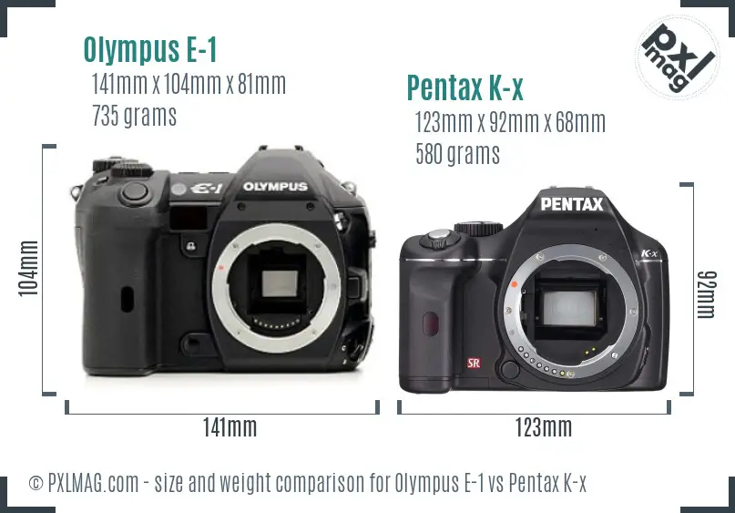 Olympus E-1 vs Pentax K-x size comparison