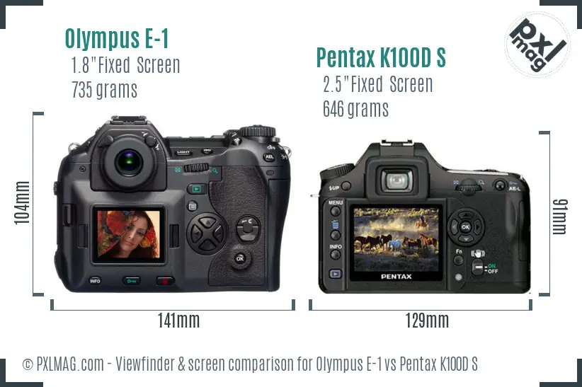Olympus E-1 vs Pentax K100D S Screen and Viewfinder comparison