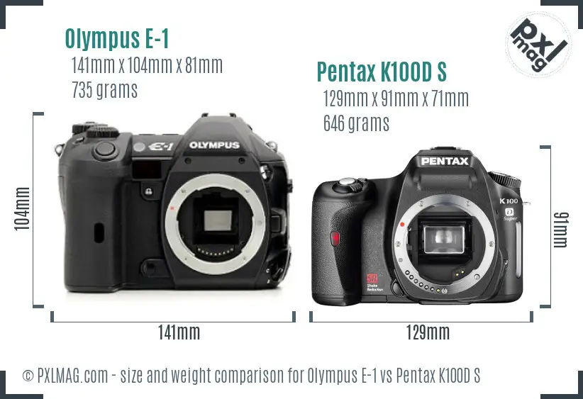 Olympus E-1 vs Pentax K100D S size comparison