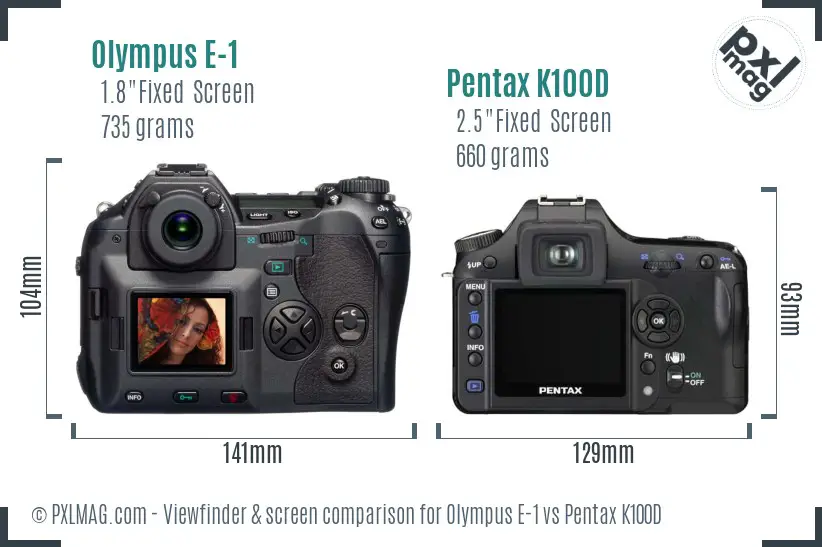 Olympus E-1 vs Pentax K100D Screen and Viewfinder comparison