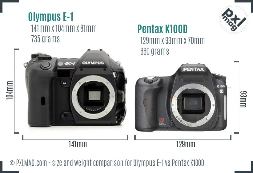 Olympus E-1 vs Pentax K100D size comparison