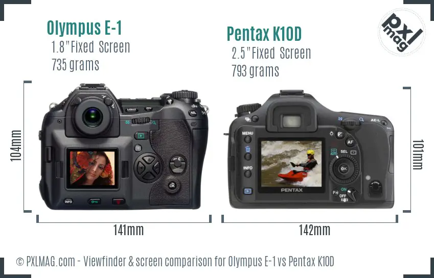 Olympus E-1 vs Pentax K10D Screen and Viewfinder comparison