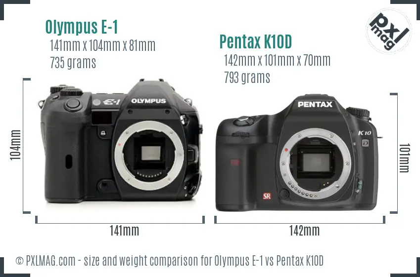 Olympus E-1 vs Pentax K10D size comparison