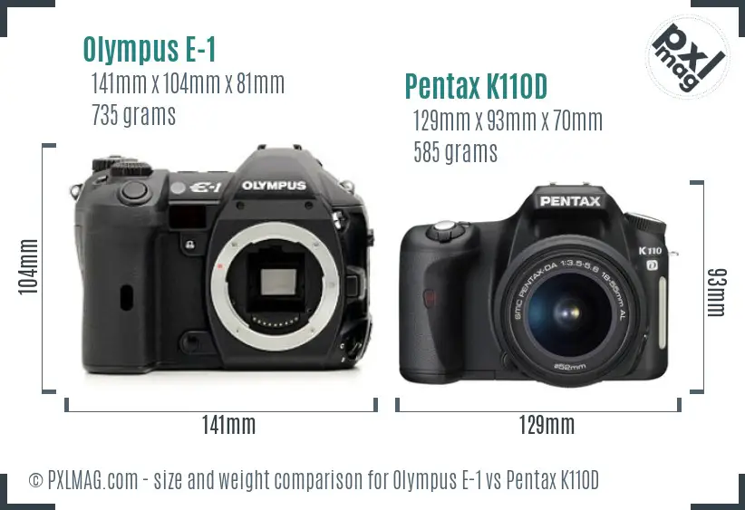 Olympus E-1 vs Pentax K110D size comparison