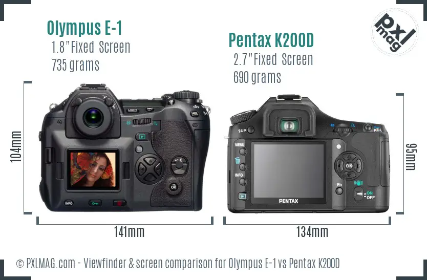 Olympus E-1 vs Pentax K200D Screen and Viewfinder comparison