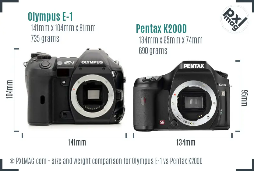 Olympus E-1 vs Pentax K200D size comparison