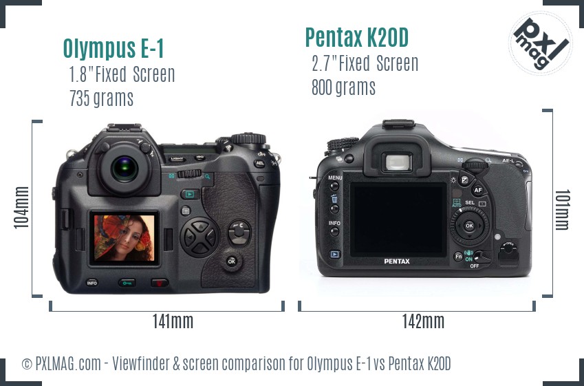 Olympus E-1 vs Pentax K20D Screen and Viewfinder comparison