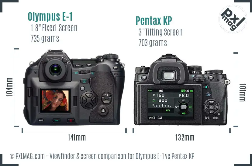 Olympus E-1 vs Pentax KP Screen and Viewfinder comparison
