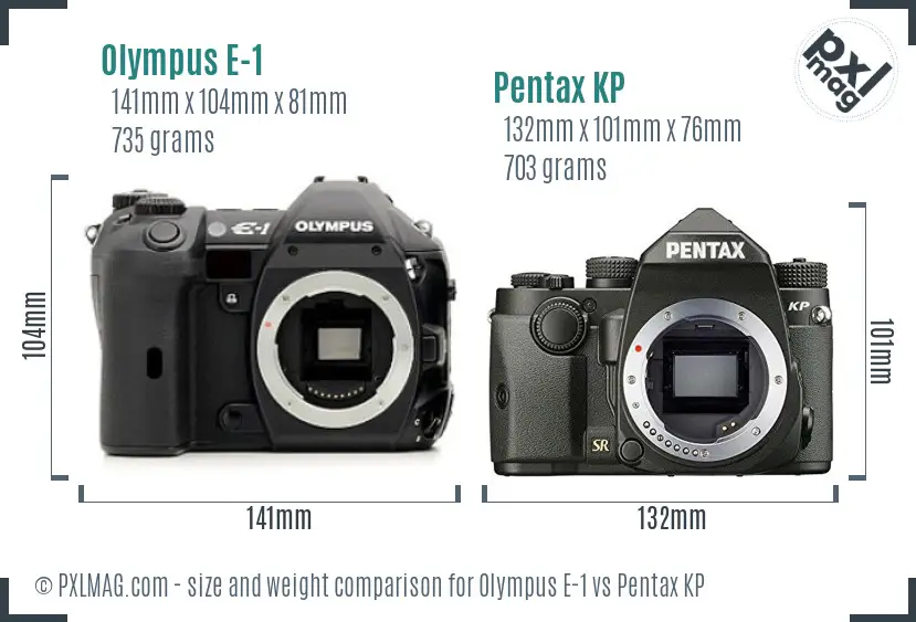 Olympus E-1 vs Pentax KP size comparison