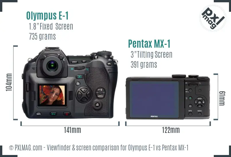 Olympus E-1 vs Pentax MX-1 Screen and Viewfinder comparison