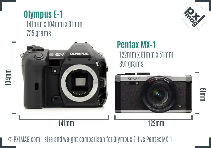 Olympus E-1 vs Pentax MX-1 size comparison