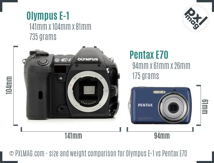 Olympus E-1 vs Pentax E70 size comparison