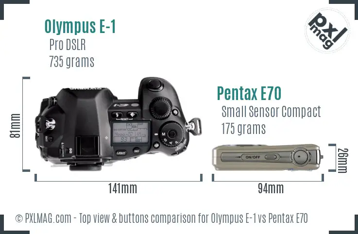Olympus E-1 vs Pentax E70 top view buttons comparison
