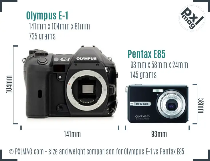 Olympus E-1 vs Pentax E85 size comparison