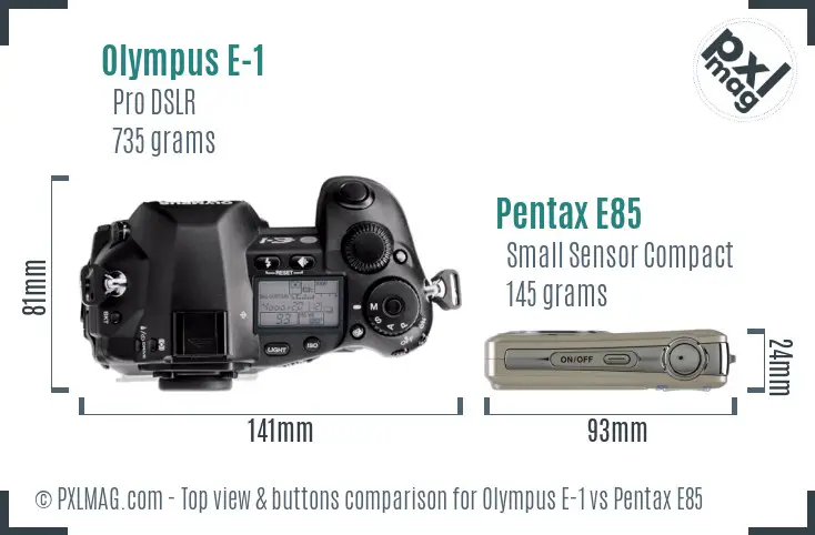 Olympus E-1 vs Pentax E85 top view buttons comparison