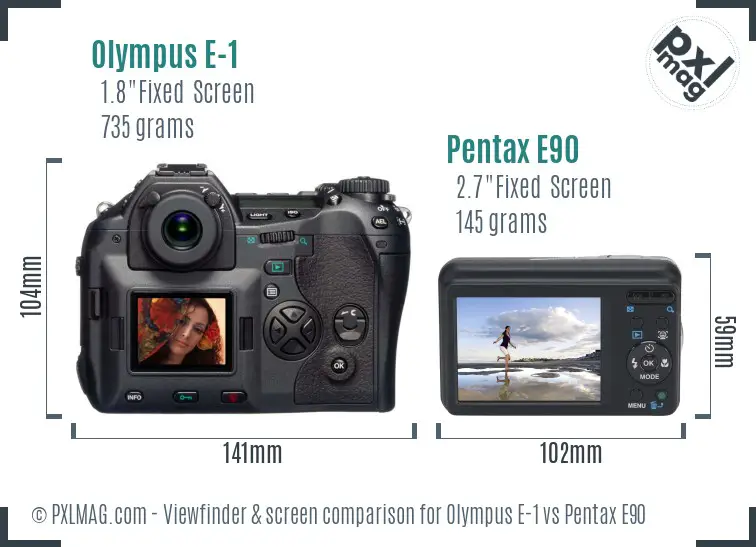 Olympus E-1 vs Pentax E90 Screen and Viewfinder comparison