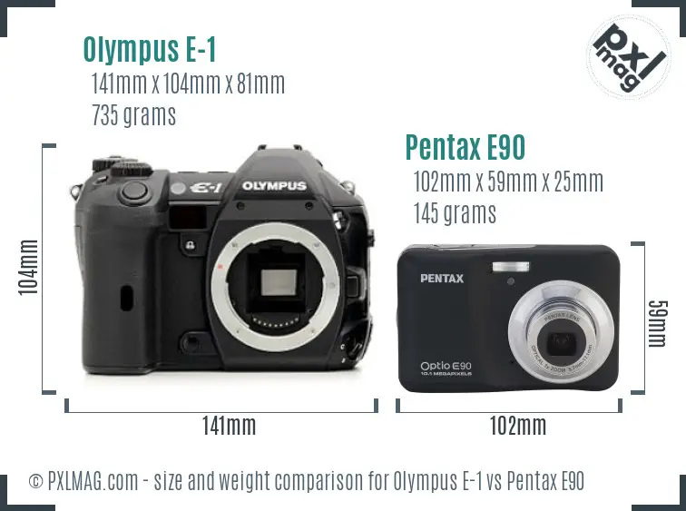 Olympus E-1 vs Pentax E90 size comparison