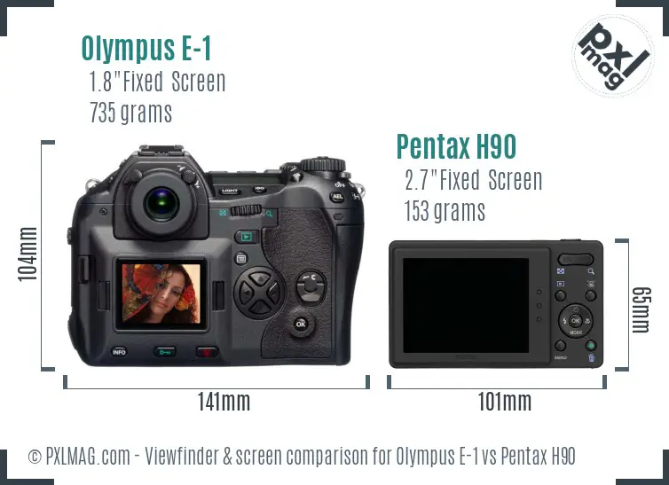 Olympus E-1 vs Pentax H90 Screen and Viewfinder comparison