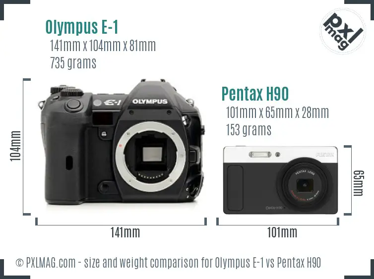 Olympus E-1 vs Pentax H90 size comparison