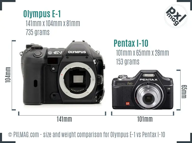 Olympus E-1 vs Pentax I-10 size comparison