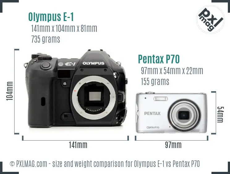Olympus E-1 vs Pentax P70 size comparison