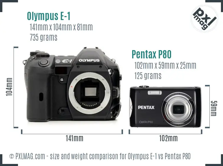 Olympus E-1 vs Pentax P80 size comparison