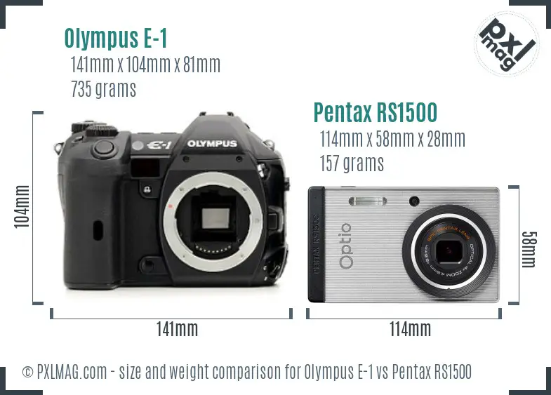 Olympus E-1 vs Pentax RS1500 size comparison