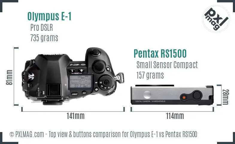 Olympus E-1 vs Pentax RS1500 top view buttons comparison