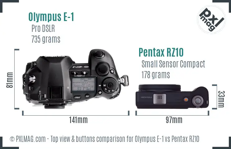 Olympus E-1 vs Pentax RZ10 top view buttons comparison