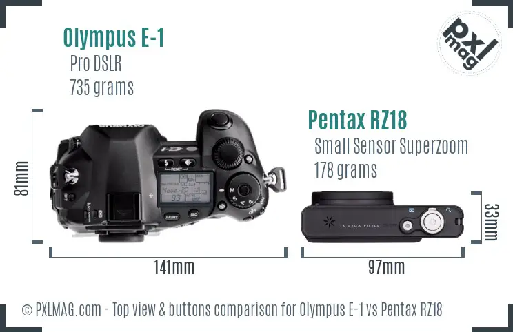 Olympus E-1 vs Pentax RZ18 top view buttons comparison
