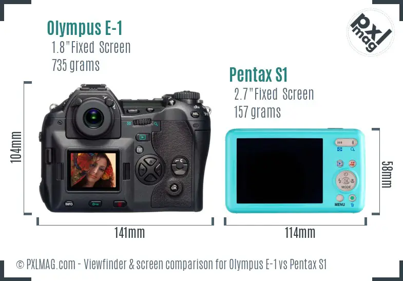 Olympus E-1 vs Pentax S1 Screen and Viewfinder comparison