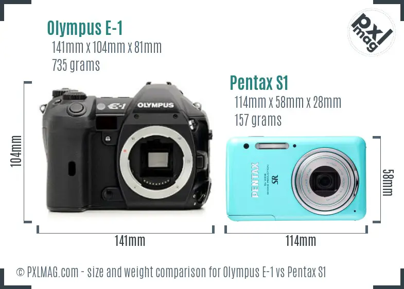 Olympus E-1 vs Pentax S1 size comparison