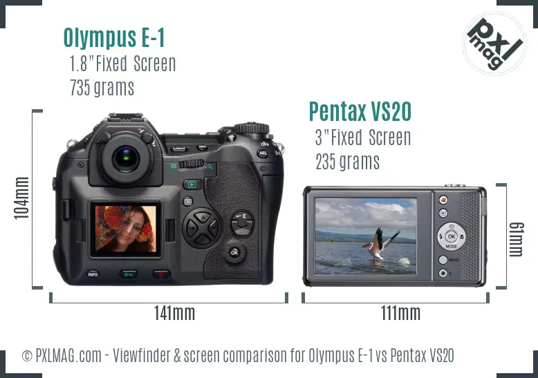 Olympus E-1 vs Pentax VS20 Screen and Viewfinder comparison
