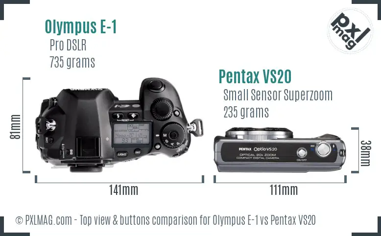 Olympus E-1 vs Pentax VS20 top view buttons comparison